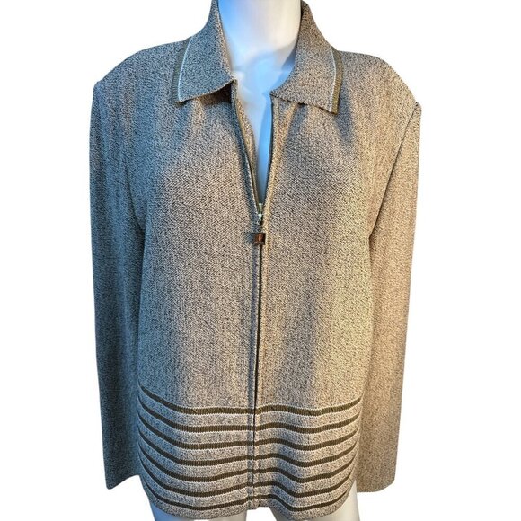St. John Sport Vintage Beige Knit Zip-Up Jacket With Gold Accents Size L EUC - Picture 1 of 8
